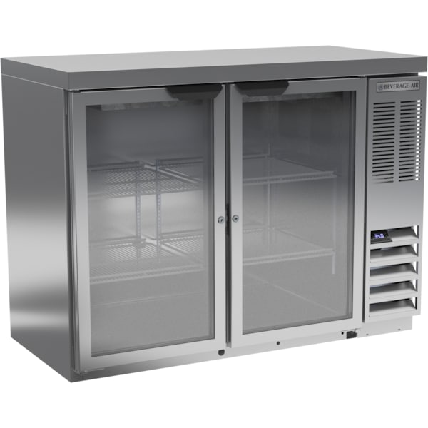 Back Bar Refrigerator, Stainess Steel with 2 Solid Doors, 115V 48"